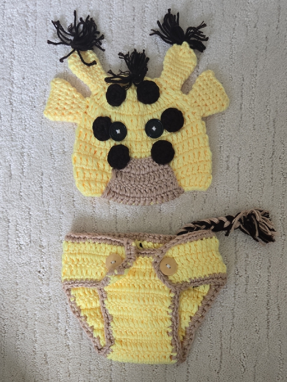 Yellow Knit Giraffe Crochet Baby Hat and Diaper Cover Set
